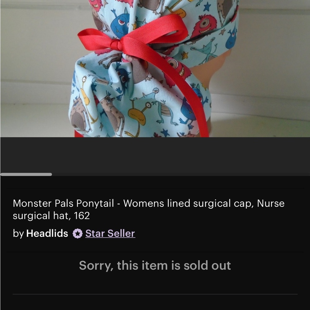 Monster Pals Surgical Cap with Red Bow